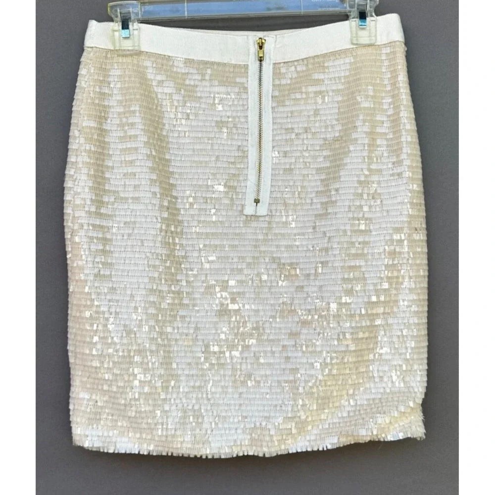Cache Ivory Sequin Shimmer Mini Skirt Party‎ Glam Chic Sparkly Y2K Festival Sz 4